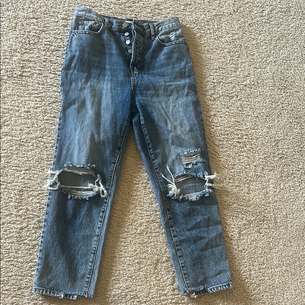 PacSun High Rise straight Distressed Med wash Button Fly Jeans womens size 27